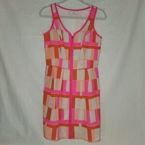 Amanda Uprichard Pink and Cream 100% Silk Geometric Dress Size M Clueless Preppy